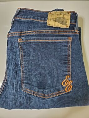 Skinny Women's Dark Blue Jeans with Orange Stitching